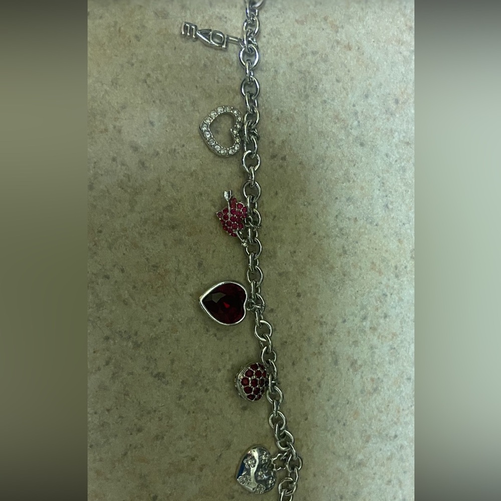 Swarovski Silver and Red Heart Charm Bracelet